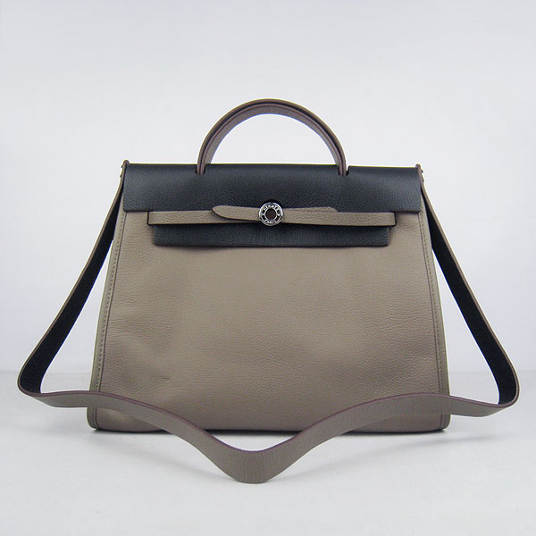 7A Replica Hermes Grey/Black Kelly 32cm Togo Leather Bag 60667